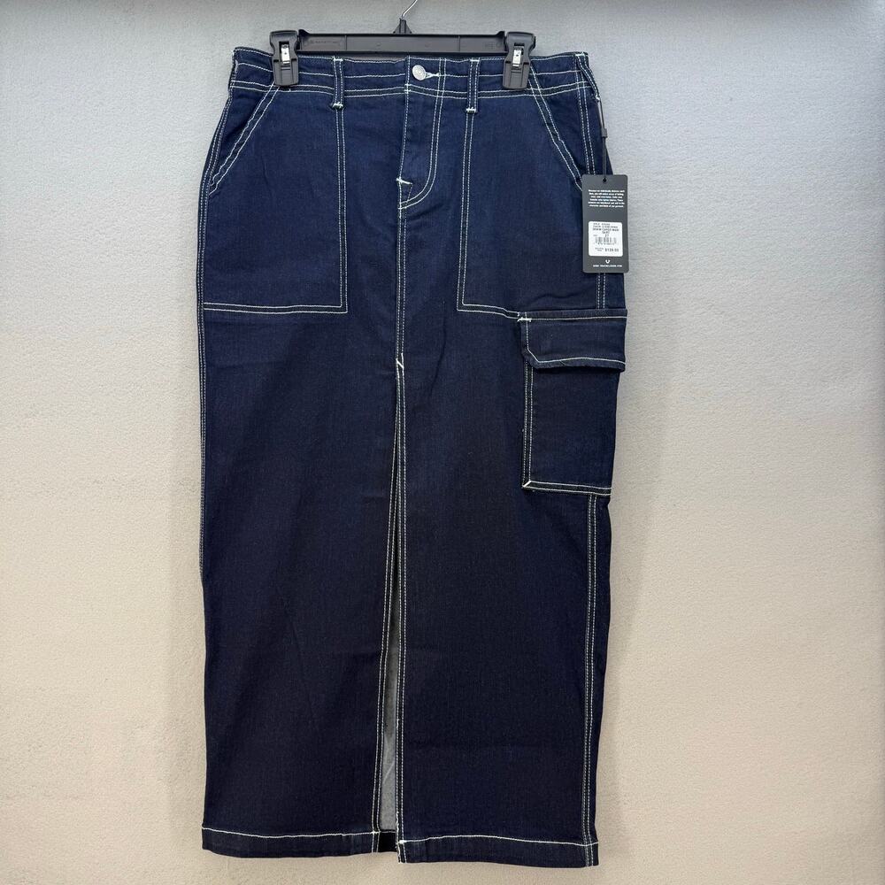 True Religion Denim Cargo Maxi Skirt Women's 27 (4) Dark Blue Preppy Utility Y2K - Picture 1 of 13